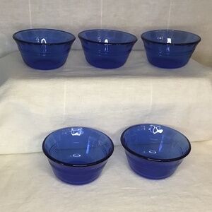 Vintage Set of 5 Pyrex Originals Cobalt Blue Glass Custard Cups.